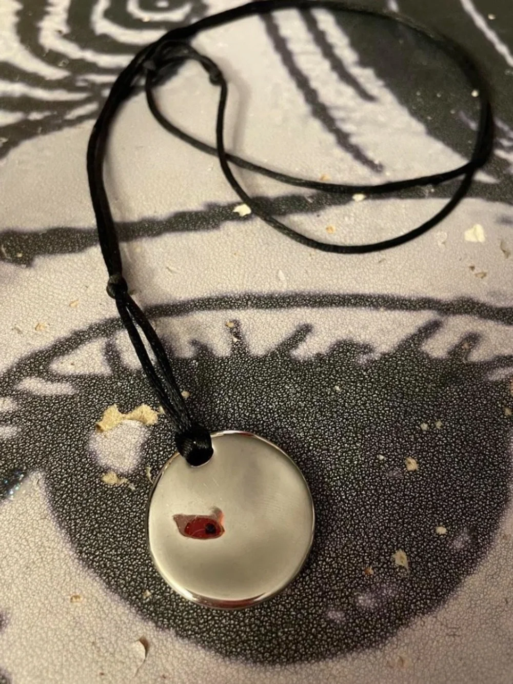 Classic Silver Disc Pendant Necklace - Black Cord